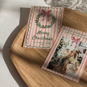 Cartes Pour Fêtes Annuelles Couronne de Noël dessinée rétro rose rouge vert