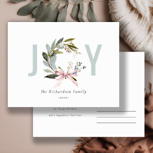 Cartes Pour Fêtes Annuelles Couronne de Noël d'hiver bleu vert Blush Fêtes