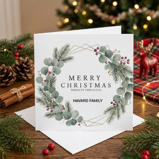 Cartes Pour Fêtes Annuelles Couronne de Noël élégante à feuillage botanique