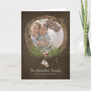 Cartes Pour Fêtes Annuelles Couronne de Noël en brindilles rustiques et cloche