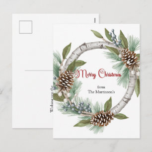 Cartes Pour Fêtes Annuelles Couronne de Noël en tremble avec pommes de pin car
