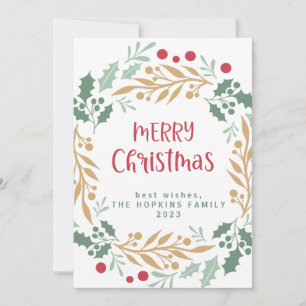 Cartes Pour Fêtes Annuelles Couronne de Noël et script   Joyeux Noël