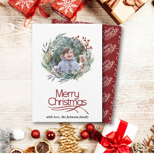 Cartes Pour Fêtes Annuelles Couronne de Noël, feuilles verts et baies photo