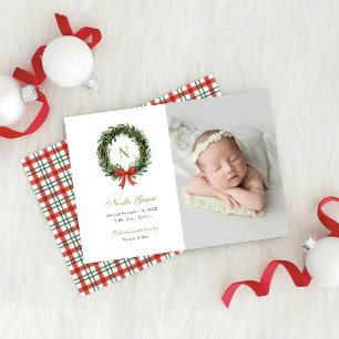 Cartes Pour Fêtes Annuelles Couronne de Noël Fille Nouveau-Né Photo de Naissan