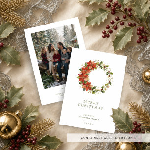 Cartes Pour Fêtes Annuelles Couronne de Noël Fleurie Poinsettia Chic Vert TMF2