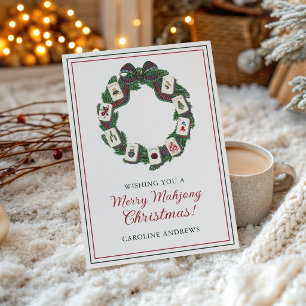 Cartes Pour Fêtes Annuelles Couronne de Noël Mahjong Merry aquarelle