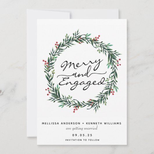 Cartes Pour Fêtes Annuelles Couronne de Noël Merry and Engaged Save The Date (Devant)