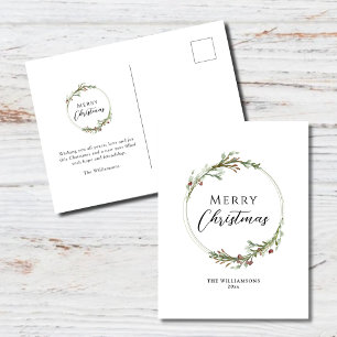 Cartes Pour Fêtes Annuelles Couronne de Noël minimaliste à l'aquarelle Joyeux