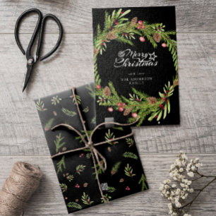 Cartes Pour Fêtes Annuelles Couronne de Noël moderne minimaliste à feuillage n