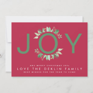 Cartes Pour Fêtes Annuelles Couronne de Noël moderne rouge magenta JOIE Photo