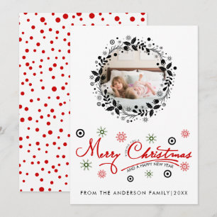 Cartes Pour Fêtes Annuelles Couronne de Noël noire, photo de typographie scrip