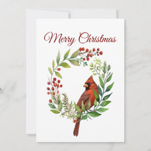 Cartes Pour Fêtes Annuelles Couronne de Noël oiseau cardinal rouge aquarelle