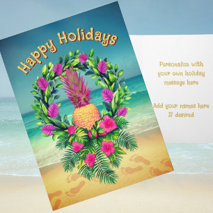 Cartes Pour Fêtes Annuelles Couronne de Noël personnalisée à l'ananas tropical