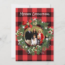 Cartes Pour Fêtes Annuelles Couronne de Noël personnalisée avec photo et carre