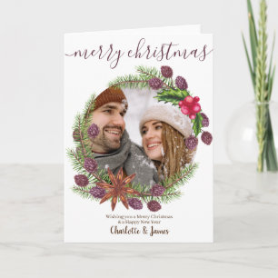 Cartes Pour Fêtes Annuelles Couronne de Noël personnalisée avec photo et houx
