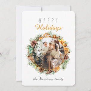 Cartes Pour Fêtes Annuelles Couronne de Noël photo aquarelle d'orange séchée