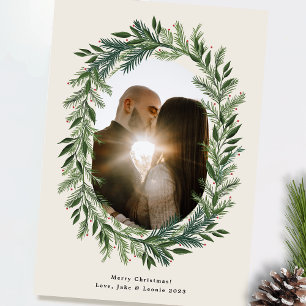 Cartes Pour Fêtes Annuelles Couronne de Noël photo cadre pin classique