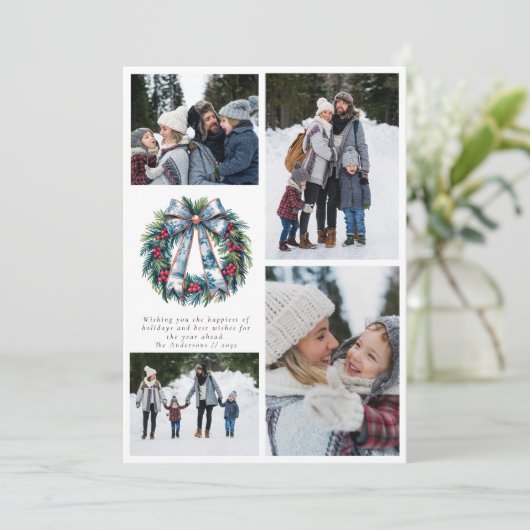 Cartes Pour Fêtes Annuelles Couronne de Noël Photo Collage (Debout devant)