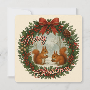 Cartes Pour Fêtes Annuelles Couronne de Noël rétro anglaise avec de mignons éc
