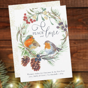 Cartes Pour Fêtes Annuelles Couronne de Noël Robin Gui Pin de Noël Paix & Amou