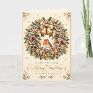 Cartes Pour Fêtes Annuelles Couronne de Noël Rouge-Brun doré avec Grelots