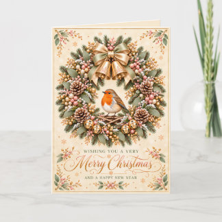 Cartes Pour Fêtes Annuelles Couronne de Noël Rouge-Brun doré avec Grelots