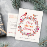Cartes Pour Fêtes Annuelles Couronne de Noël rouge rouge rouge rouge rouge<br><div class="desc">Carte postale de Noël rustique et élégante, familiale ou professionnelle, non photo, avec une jolie aquarelle rouge chaud, bordeaux, violet, rose et orange, une couronne de baies vitrées avec feuillage et deux oiseaux - un cardinal et un robin - et un script moderne de typographie "A Very Joyeux Christmas" sur...</div>