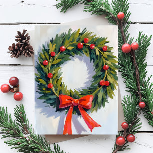 Cartes Pour Fêtes Annuelles Couronne de Noël   Ruban Rouge Joyeux