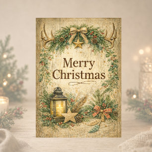 Cartes Pour Fêtes Annuelles Couronne de Noël rustique en bois de cerf 