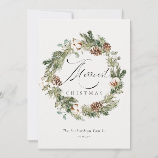 Cartes Pour Fêtes Annuelles Couronne de Noël rustique en coton avec cône de pi (Devant)