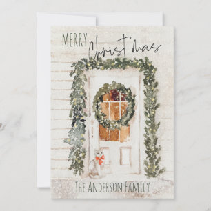 Cartes Pour Fêtes Annuelles Couronne de Noël rustique enneigée pour porte d'en