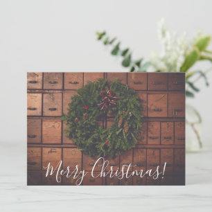 Cartes Pour Fêtes Annuelles Couronne de Noël sur boîtes en bois