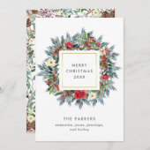 Cartes Pour Fêtes Annuelles Couronne de Noël sur fond blanc | Joyeux Noël (Devant / Derrière)