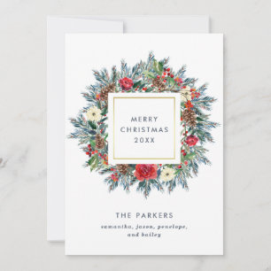 Cartes Pour Fêtes Annuelles Couronne de Noël sur fond blanc Joyeux Noël