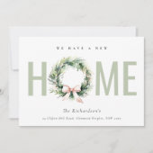 Cartes Pour Fêtes Annuelles Couronne de Noël verte avec annonce de nouvelle ma (Devant)