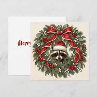 Cartes Pour Fêtes Annuelles Couronne de Noël vintage avec raton laveur