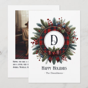 Cartes Pour Fêtes Annuelles Couronne de Noël vintage richement tissée à monogr