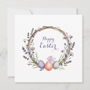 Cartes Pour Fêtes Annuelles Couronne de Pâques à l'aquarelle Lavande Œufs Lapi