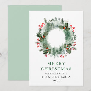 Cartes Pour Fêtes Annuelles Couronne de paysage baie de houx pin forêt Noël