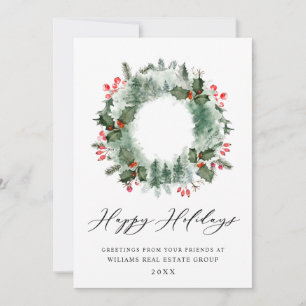 Cartes Pour Fêtes Annuelles Couronne de paysage de Noël baie de houx pinède