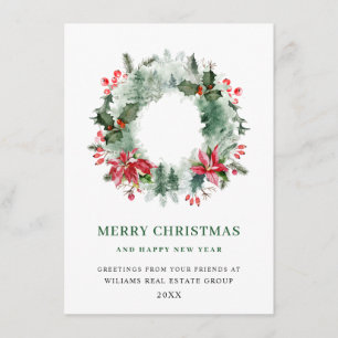 Cartes Pour Fêtes Annuelles Couronne de paysage de Noël baie de houx pinède