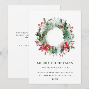 Cartes Pour Fêtes Annuelles Couronne de paysage de Noël baie de houx pinède