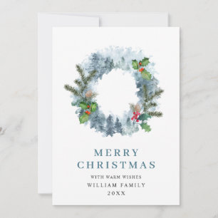 Cartes Pour Fêtes Annuelles Couronne de paysage Noël Houx Baies Message de vœu