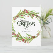 Cartes Pour Fêtes Annuelles Couronne de pin rustique aquarelle verte  (Debout devant)