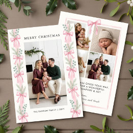 Cartes Pour Fêtes Annuelles Couronne de ruban de pin à noeud rose Joyeux Noël 
