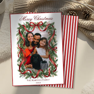 Cartes Pour Fêtes Annuelles Couronne de sapin à rayures rouges Photo de Noël