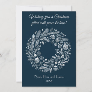 Cartes Pour Fêtes Annuelles Couronne de style ancien monde, en bleu et gris