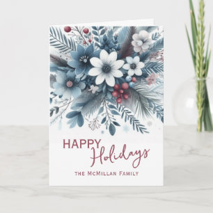 Cartes Pour Fêtes Annuelles Couronne de vacances florale bleu sarcelle foncé r