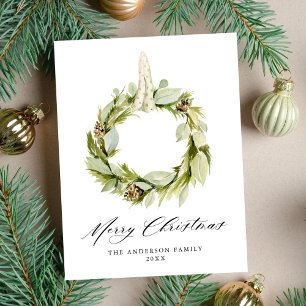 Cartes Pour Fêtes Annuelles Couronne de verdure aquarelle Boho Non-Photo