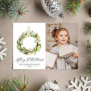 Cartes Pour Fêtes Annuelles Couronne de verdure aquarelle Boho Photo